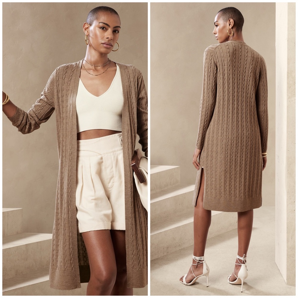 Banana Republic Cavo 100% Merino Wool Washable Open Front Cardigan Size S EUC